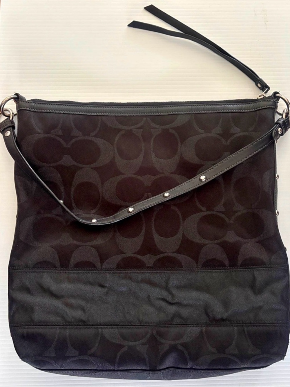 Coach Black Signature Canvas Shoulder Bag with Studded Strap